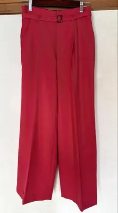 未使用 赤 ワイドパンツ ベルト付き L
