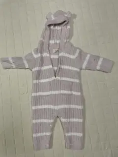 フード付きストライプロンパース 95cm未満