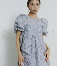 ANDRESD アンドレス バブルスリーブジャガードドレス