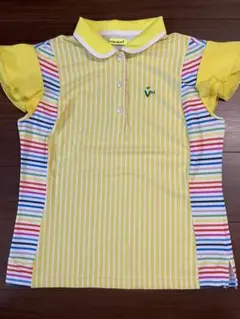 ゴルフウェア　ビバハート 半袖ポロシャツ 袖フリル ストライプ柄