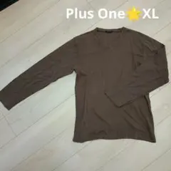 PLUS ONE Vネック 長袖カットソー ブラウン XL