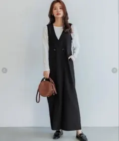 cocaコカ ウールタッチカルゼオールインワン Vネック シンプル ブラック F