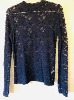 【美品】春・秋ファッション 透け感　トップス　レース　ネイビーのサムネイル