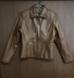 レディース　9号サイズ　羊革　レザー　ライダースジャケット　茶色　ダークブラウン