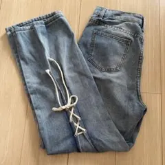 【即日発送】バックリボンデニム パンツ ハイウエスト ストレート M