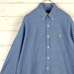 ラルフローレン　ワンポイント刺繍　ストライプＢＤシャツ　ブルー　L　ポニー刺繍