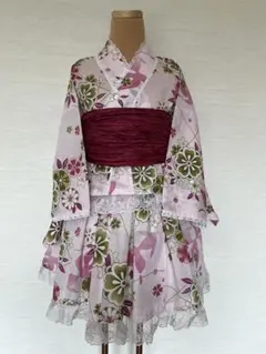 フリルいっぱい大人用浴衣ドレス　セパレート　地雷系　姫ギャル　ピンクに花・金魚