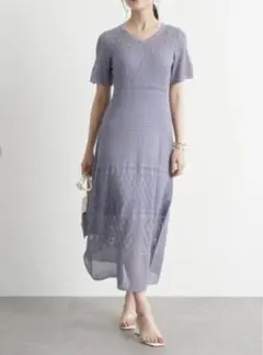 美品earthmusic&ecologyクロシェニットワンピースペチワンピース付