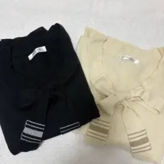リボン付きセーター　アイボリー&黒のサムネイル