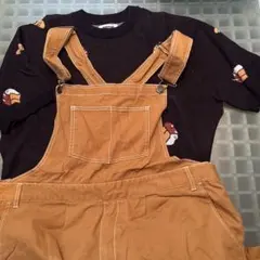 PUNYUS★コーデセット★ブラウンサロペット パン柄 半袖セーター サイズ3