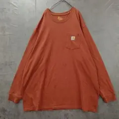 カーハート 赤茶 長袖 Tシャツ ポケット付き ワークウェア 3XL【5588】