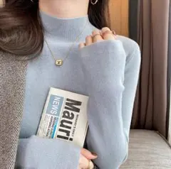 新品未開封 ボトルネックニットトップス ライトブルー