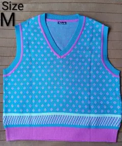 しまむら 青とピンクのニットベスト Mサイズ