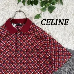 当時物 オールド セリーヌ 半袖 ポロシャツ 刺繍ロゴ リブ襟 国旗柄 M