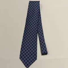 BVLGARI ネイビー 円形模様 ネクタイ　絹100%