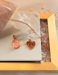 【新品】天然石ネックレス 2点ローズクォーツ トルマリンチェーン付ピンクゴールド