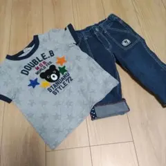 ミキハウス　ダブルＢ　ワッペンたくさんＴシャツ　ハーフパンツ　セット
