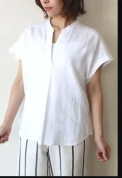 keep my closet 上質イタリアリネン100%フレンチスリーブブラウス