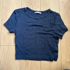 ZARA クロップド丈 Tシャツ ネイビー