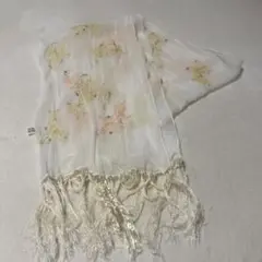 花柄刺繍 シフォンストール 刺繍とスパンコール、フリンジ付き