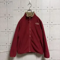 状態◎ノースフェイス　フリースジャケット　刺繍ロゴ　キッズ140 ワインレッド系
