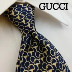グッチ 高級シルクネクタイ 総柄 ネイビー