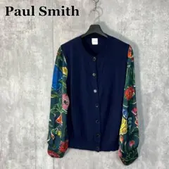 Paul Smith カーディガン 切り替え 花柄 XXL ネイビー シルク混