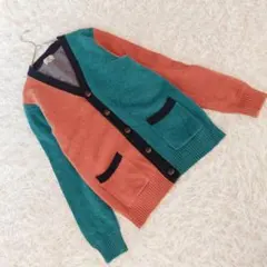 グリーンレーベルリラクシング (M) 配色ニットカーディガン ウール カジュアル