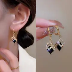 残り僅か♡　レディース　ピアス　S925　スクエア　ゴールド　ブラック　高級感