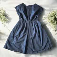 美品★23区　ドレスワンピース　ネイビー　膝丈　フレアー　大きいサイズ44