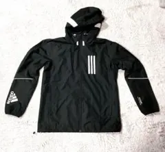 adidas ブラック フード付きジャケット　ウインドブレーカー　シャカシャカ