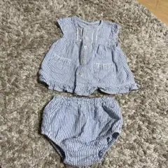 青と白ストライプ シャツとショーツセット 80