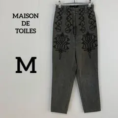【MAISON DE TOILES】 刺繍デザインデニムパンツ グレー M相当のサムネイル