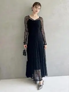 SNIDELフロントギャザーレースドレスBLK サイズ1 - メルカリ