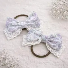 リバティリボンヘアゴム いちご柄 キッズヘアアクセサリー ナチュラル×レース