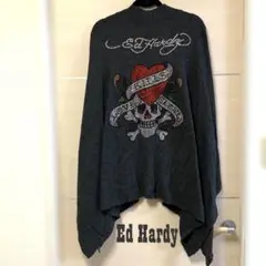 【入手困難】 エドハーディ y2k スカル ハート刺繍ポンチョ カーディガン S
