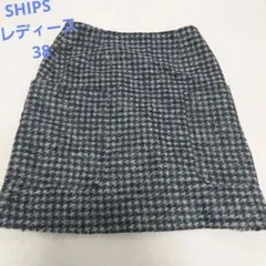 SHIPS チェック柄 タイトスカート ネイビー系