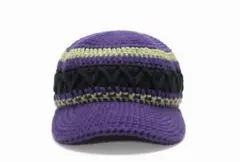 コットン100% クロシェハット紫×黒×緑 Y2K 00s エヴァカラー