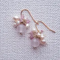 淡水パールと天然石の小ぶりピアス【058】