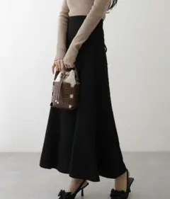 ジャガード バック レースアップ ロング スカート ハイウエスト