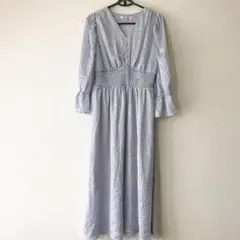 スナイデル SNIDEL ドット柄 ロングワンピース 袖フレア 水色