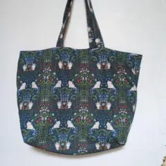 大きめエコバックボタニカル猫柄ハンドメイド