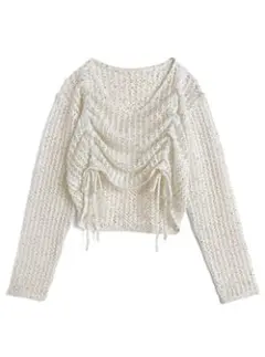 メッシュ編みスパンコールドロストニットトップス