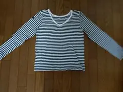 Le Minor ルミノア フリッター 緑と白ストライプ Vネック 長袖Tシャツ