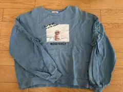 Pink late ブルー 犬プリント トレーナー