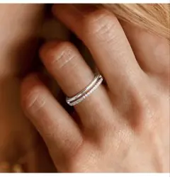 シルバー ダブルバンドリング ストーン付き