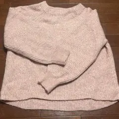 ピンク系リブ編み長袖ニットセーター