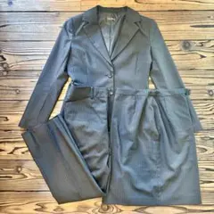 スーツ３点セット ジャケット・スカート・パンツ ダークグレー×ストライプ