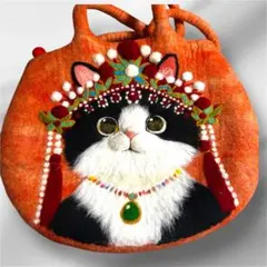 猫好き❤️】トートバッグ お花畑 羊毛立体フェルトバッグ 猫バッグ A4 