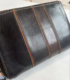 TAKEO KIKUCHI ブラック レザー 二つ折り財布 ストライプ